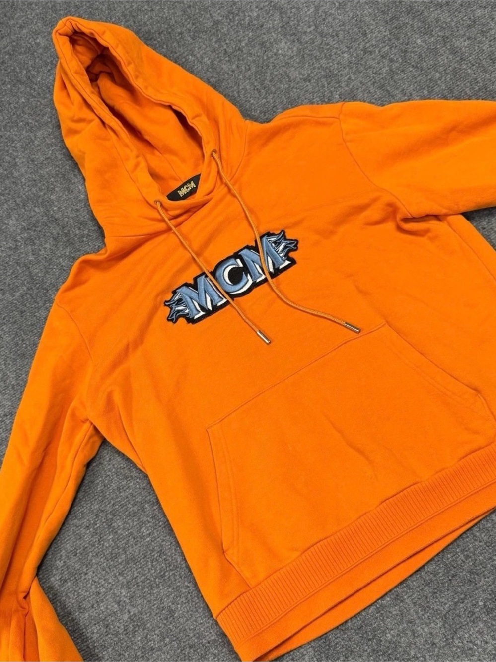 MCM Persimmon Orange flame logo embroidered hoodie Size Large